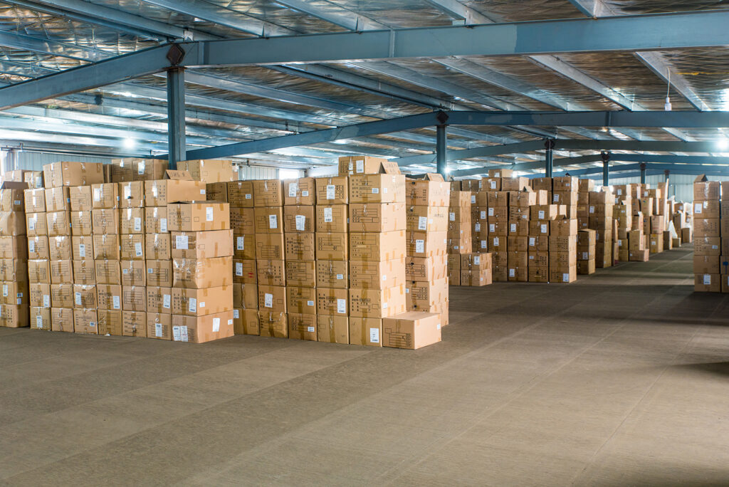 Warehouse for glass oil bottles