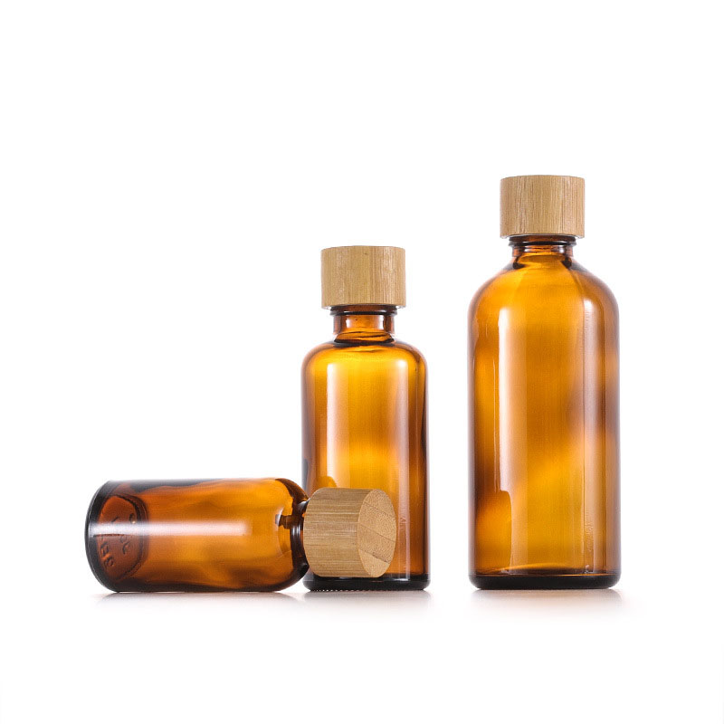 Glass Oil Bottles with Bamboo Cap Screw Wood Lid with Stopper