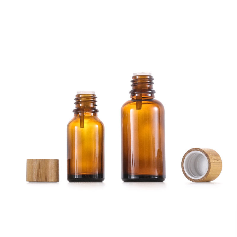 Glass Oil Bottles with Bamboo Cap Screw Wood Lid with Stopper