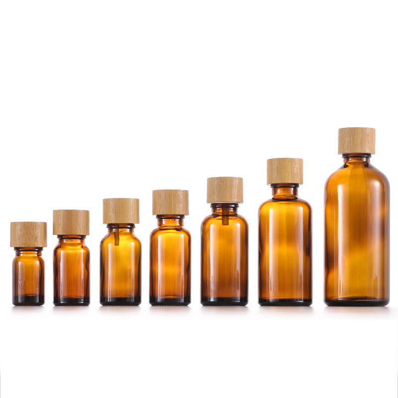 Glass Oil Bottles with Bamboo Cap Screw Wood Lid with Stopper