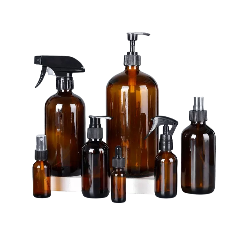 boston round bottle with pumps